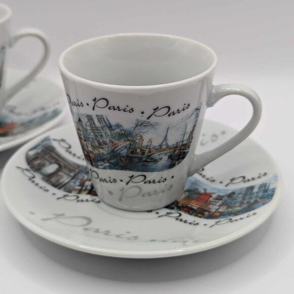 Artertre Paris Expresso Coffee Cup & Saucer, Picturesqure Scene - Set of 2 - Picture 1 of 12